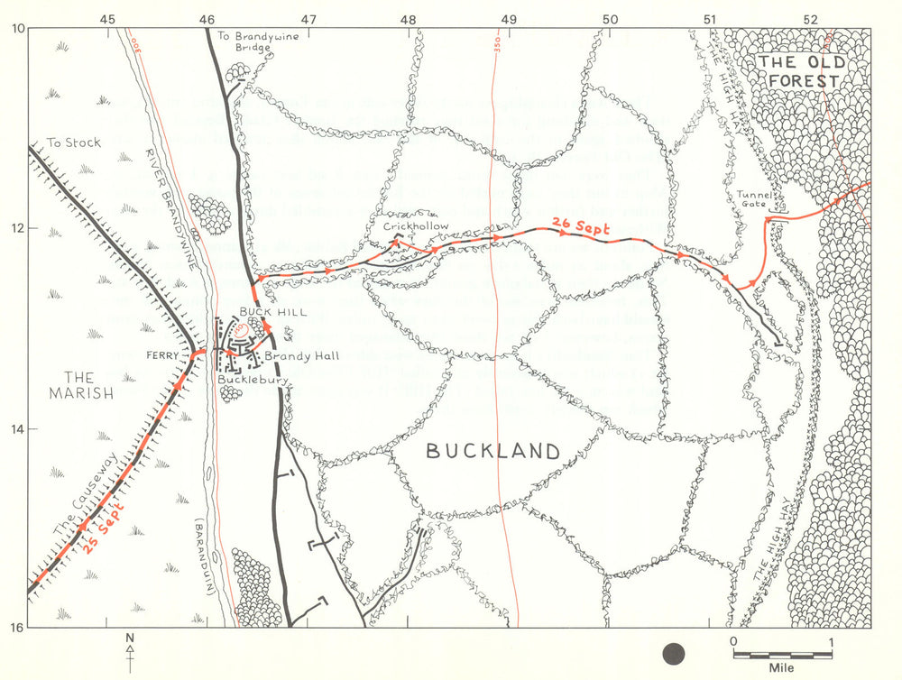 MIDDLE-EARTH Bucklebury & the Hedge. Frodo's route. TOLKIEN/STRACHEY 1981 map