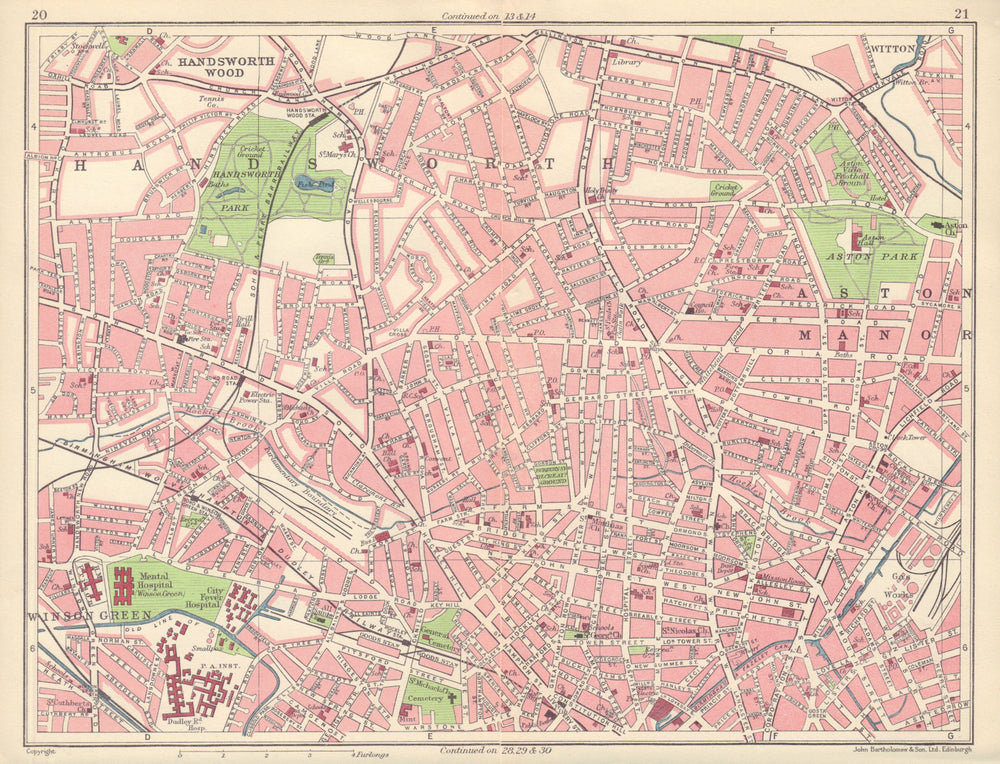 BIRMINGHAM NORTH Handsworth Aston Winson Green Witton Soho Lozells 1954 map