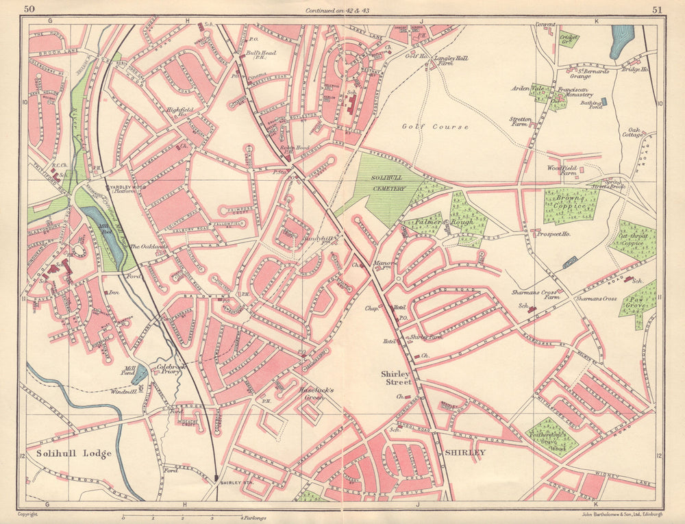 BIRMINGHAM SOUTH EAST Yardley Wood Solihull Lodge Shirley Hall Green 1954 map