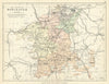 WORCESTERSHIRE. County map. Railways roads canals. Constituencies. PHILIP 1889