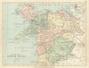 NORTH WALES. Antique map. Counties Railways roads canals. PHILIP 1889 old