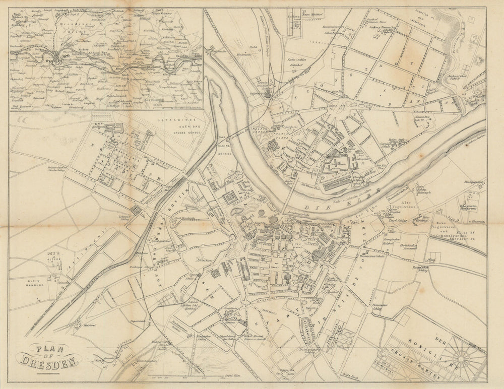 Town city plan of Dresden, Germany. BRADSHAW c1853 old antique map chart