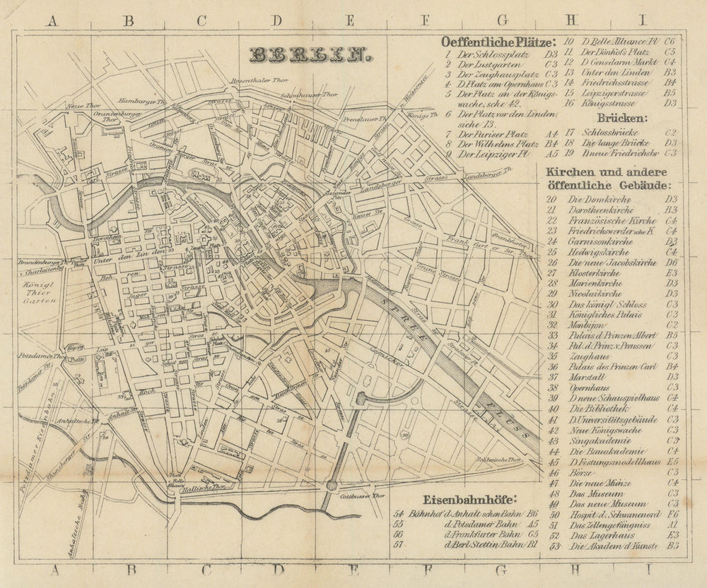 Berlin town city plan. Germany. BRADSHAW c1853 old antique map chart