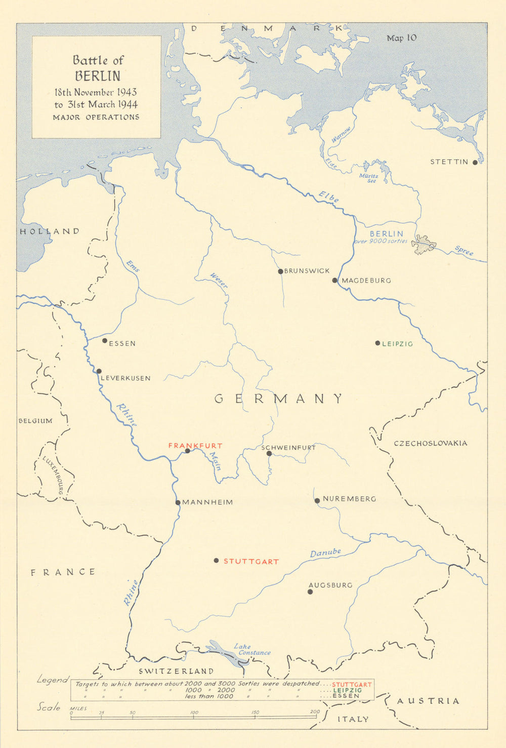 Battle of Berlin RAF Bombing Campaign Nov 1943-March 1944 World War Two 1961 map