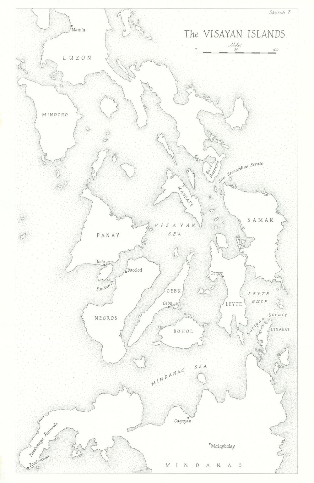 The Visayan Islands, Philippines 1945. World War Two 1969 old vintage map