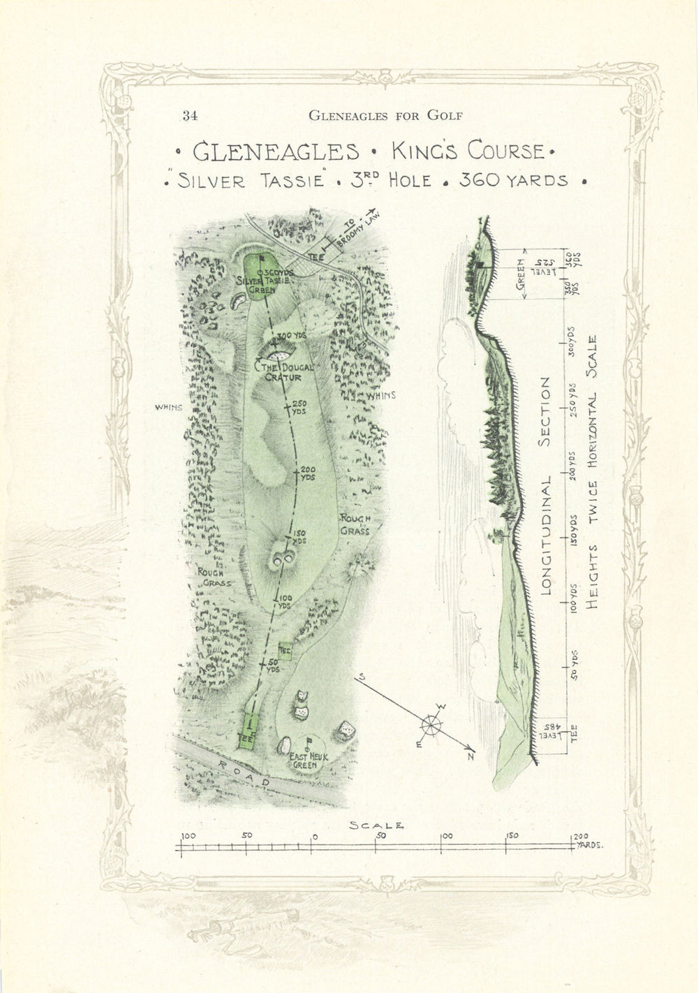 Gleneagles King's Course - plan of the 3rd hole "Silver Tassie" 1921 old map