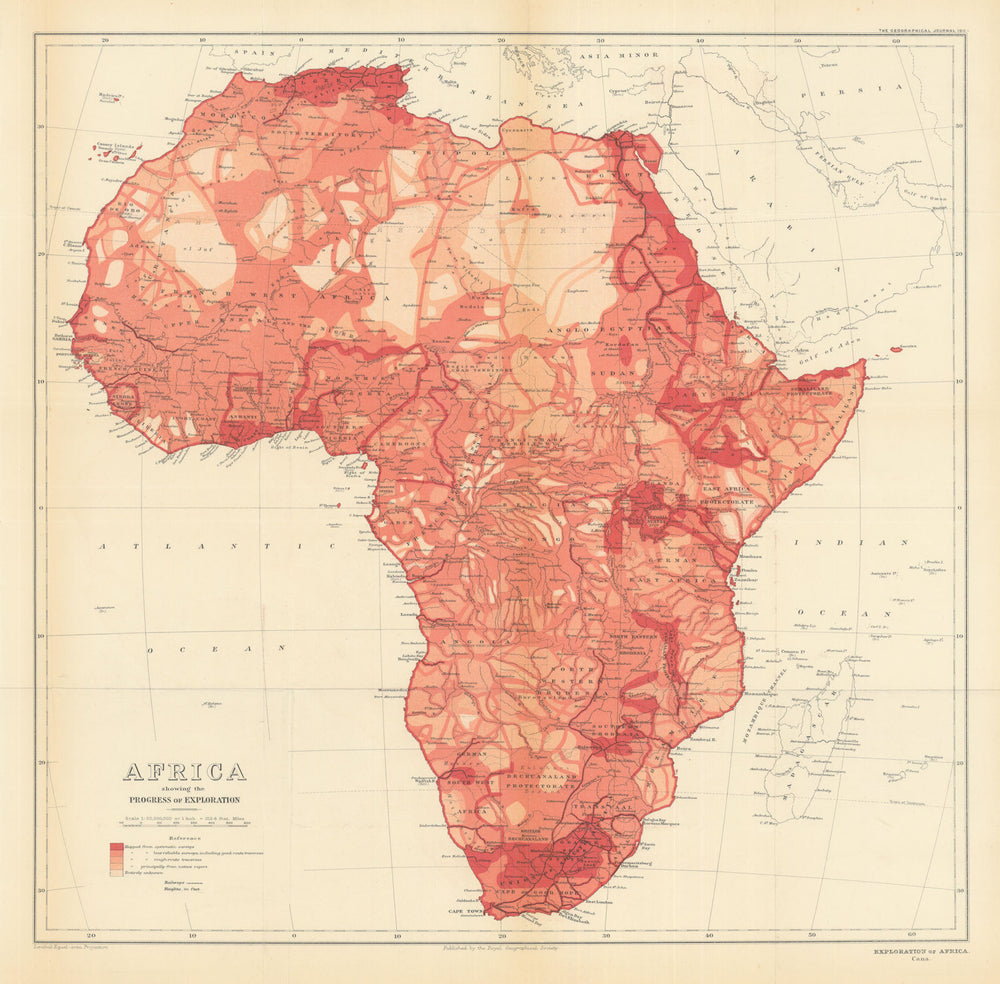 Africa, showing the progress of exploration. Royal Geographical Society 1911 map