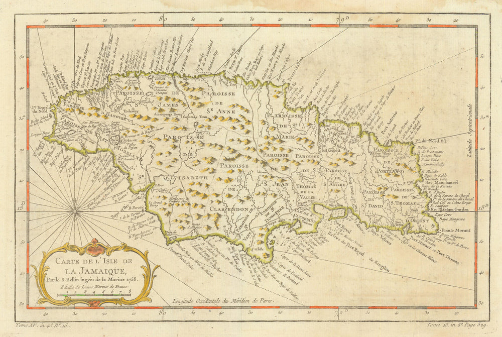 'Carte de l'Isle de la Jamaïque'. Jamaica. West Indies. BELLIN 1759 old map