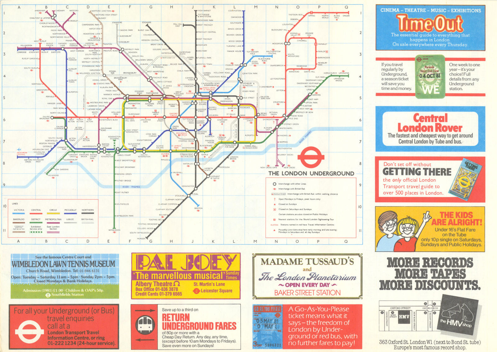 LONDON UNDERGROUND tube plan map. 1st-ever fare zones map verso