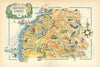 Northern Fjords small pictorial map by Jacques Liozu. Norway 1952 old