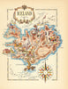Iceland small pictorial map by Jacques Liozu 1952 old vintage plan chart