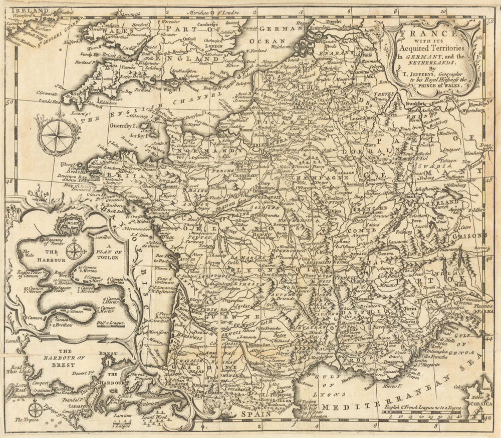 France with its acquired territories in Germany & Netherlands. JEFFERYS 1747 map