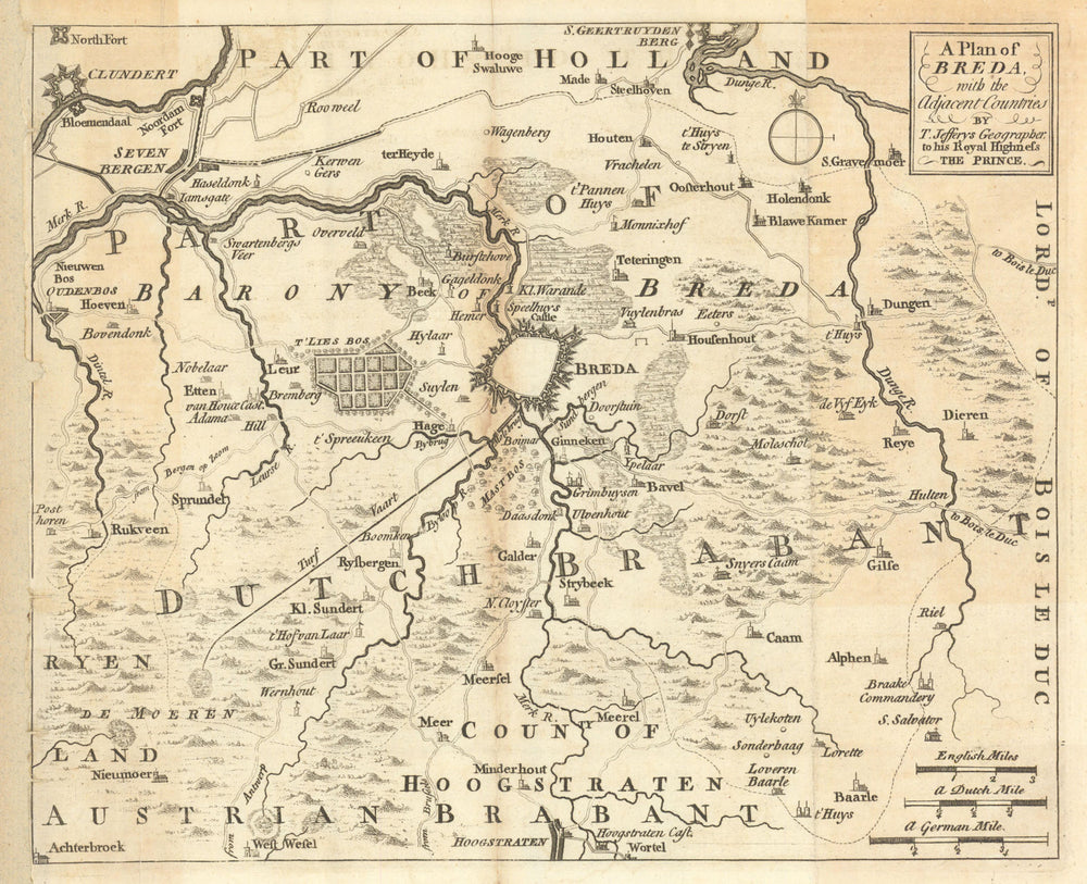 A Plan of Breda with the Adjacent Countries. Netherlands. JEFFERYS 1747 map