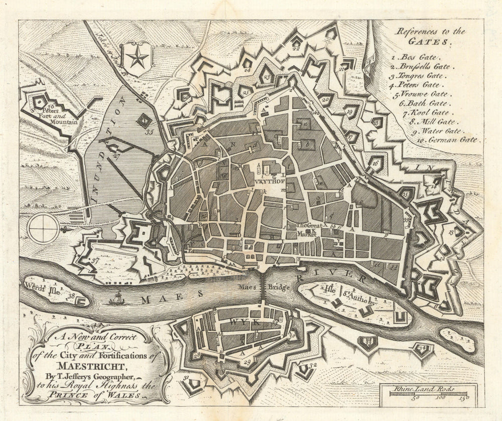 Plan of the city and fortifications of Maestricht. Maastricht. JEFFERYS 1748 map
