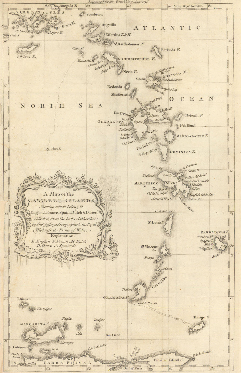 A map of the Caribee Islands. Caribbean Antilles West Indies. JEFFERYS 1756