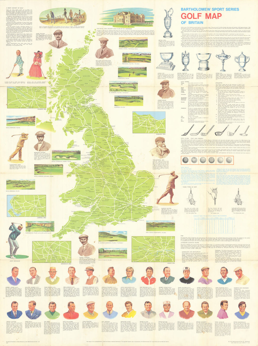 Bartholomew Sports Series Golf Map of Britain. Golf heritage map. 75x100cm 1973