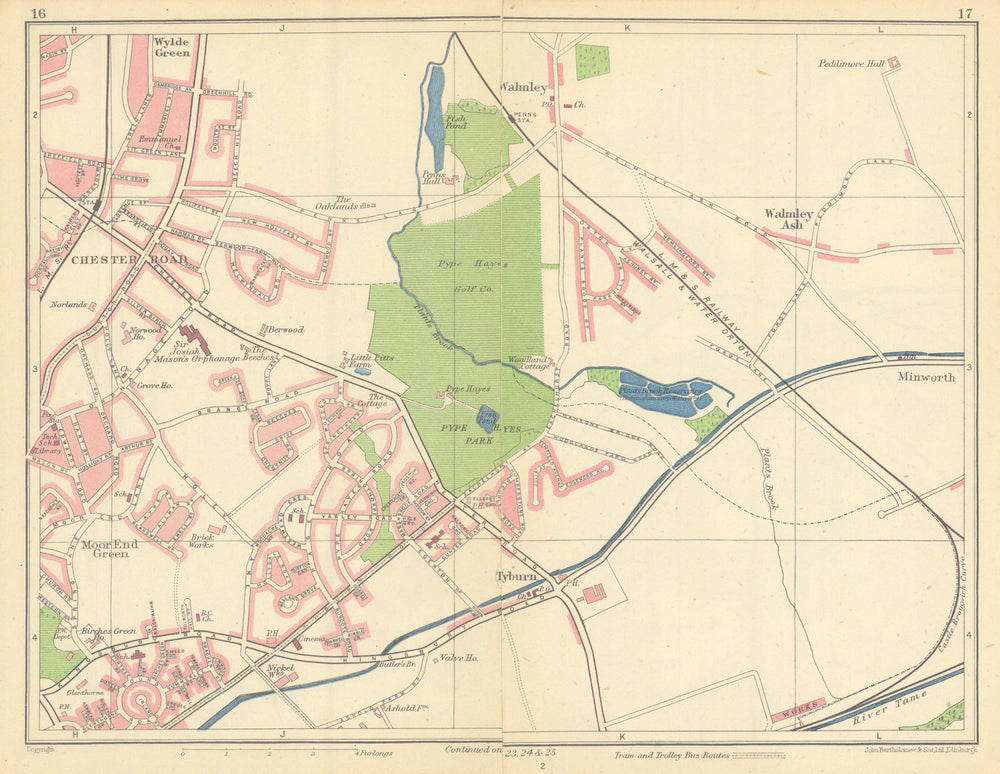 BIRMINGHAM NORTH Chester Road Walmley Moor End Green Walmley Erdington 1945 map