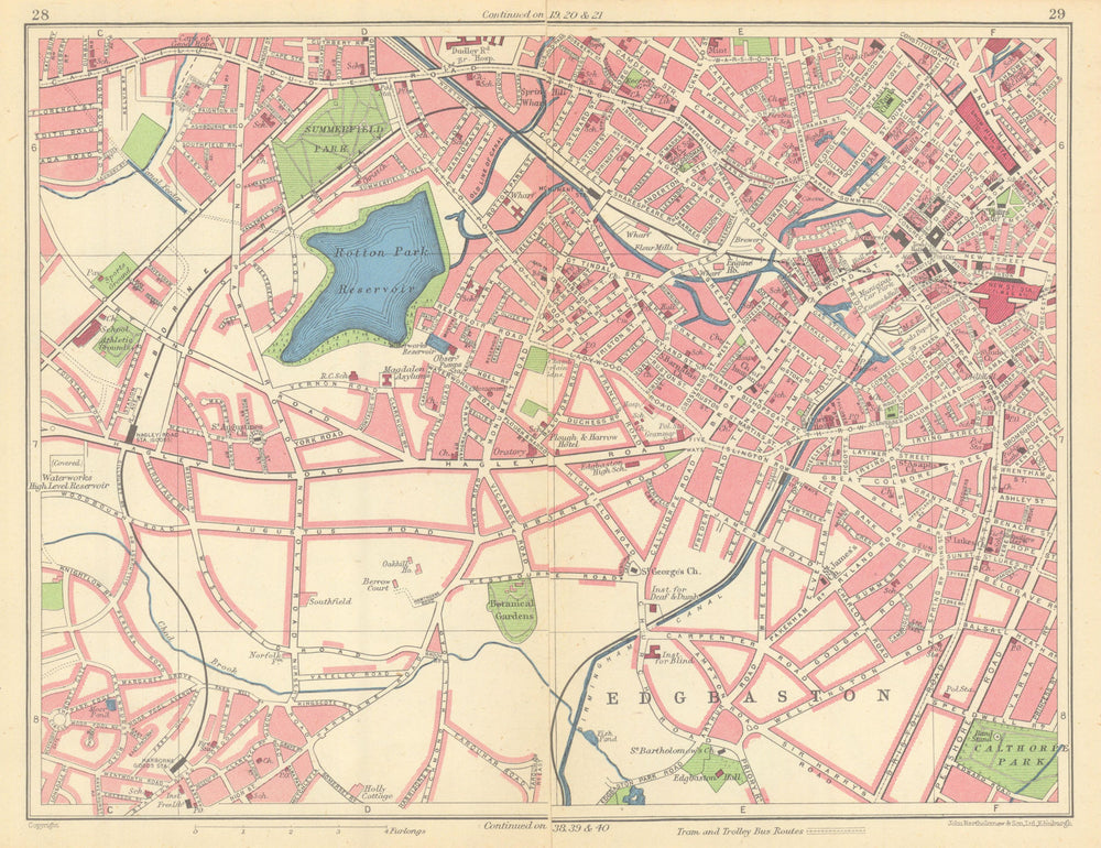 BIRMINGHAM WEST Edgbaston Harborne New Street Ladywood Rotton Park 1945 map