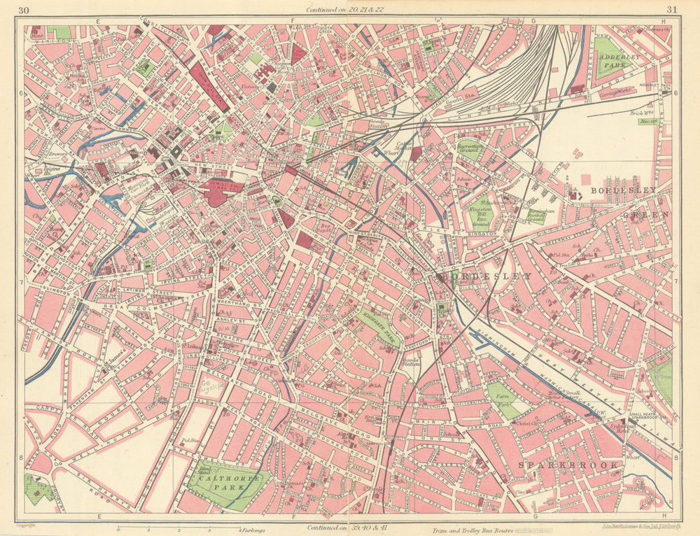 BIRMINGHAM CENTRAL New Street Bordesley Sparkbrook Duddeston Deritend 1945 map