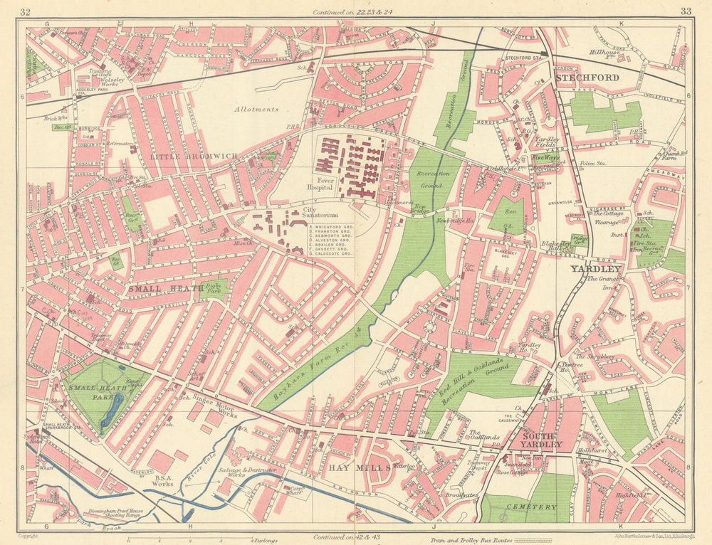 BIRMINGHAM EAST Little Bromwich Small Heath Yardley Hay Mills Stechford 1945 map
