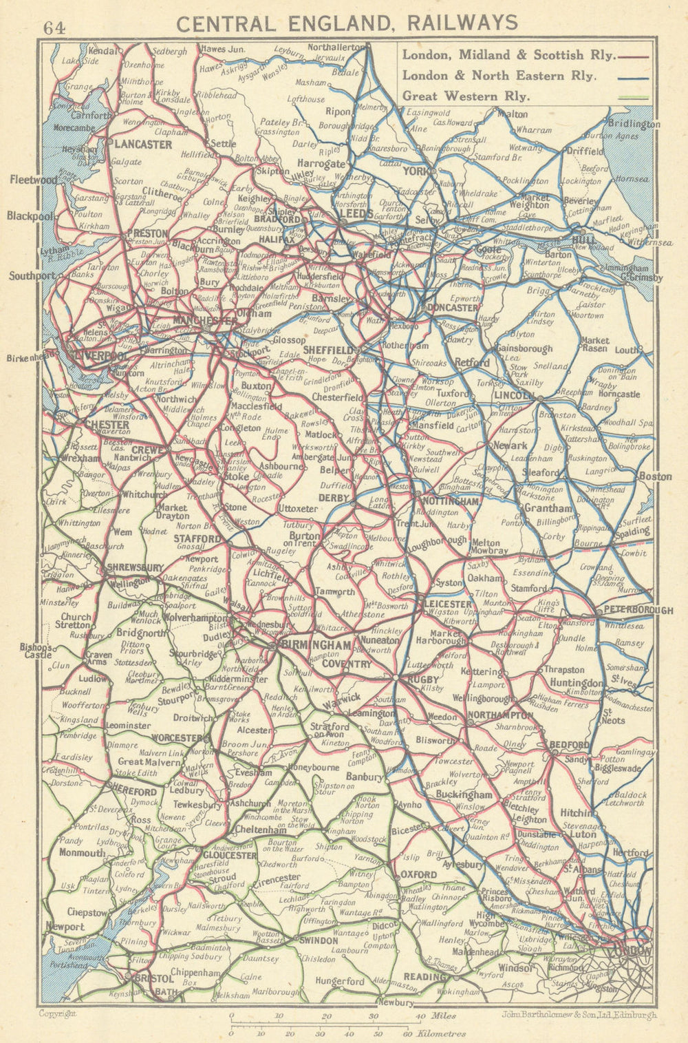 Central England, Railways 1945 old vintage map plan chart