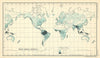World Mean annual Rainfall. BARTHOLOMEW 1909 old antique map plan chart