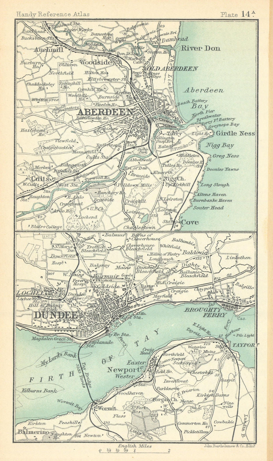 Environs of Aberdeen & Dundee. Scottish Cities. BARTHOLOMEW 1909 old map