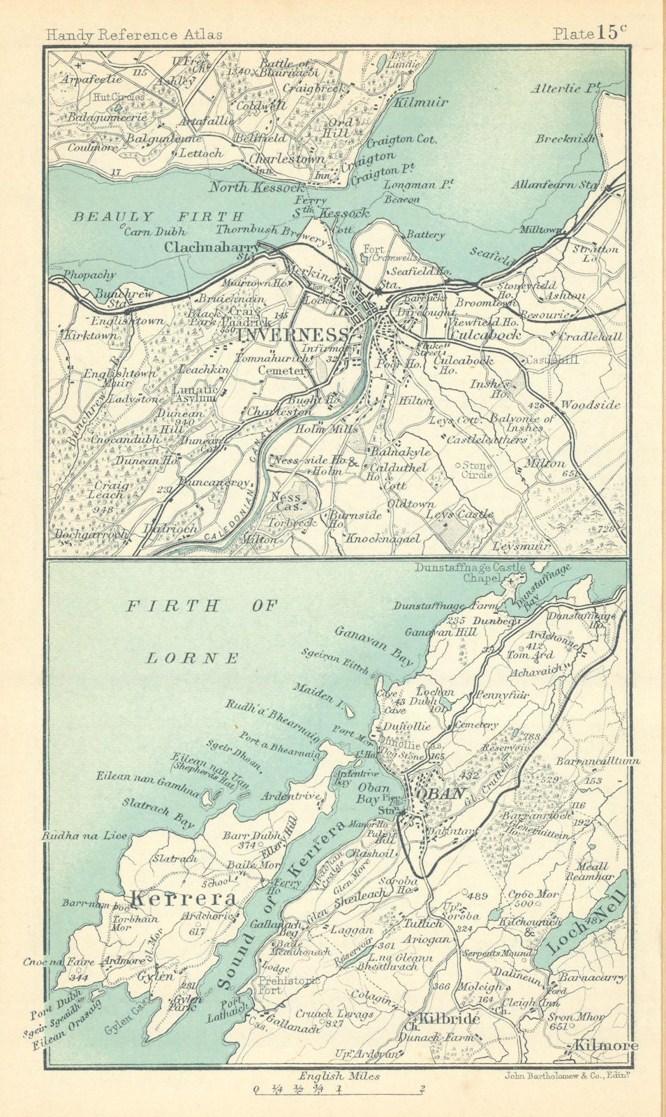 Environs of Inverness & Oban. Scotland. BARTHOLOMEW 1909 old antique map chart