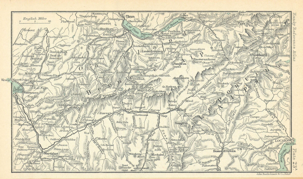 Bernese Alps. Lepontine Alps. Sion Thun Locarno. Switzerland 1909 old map