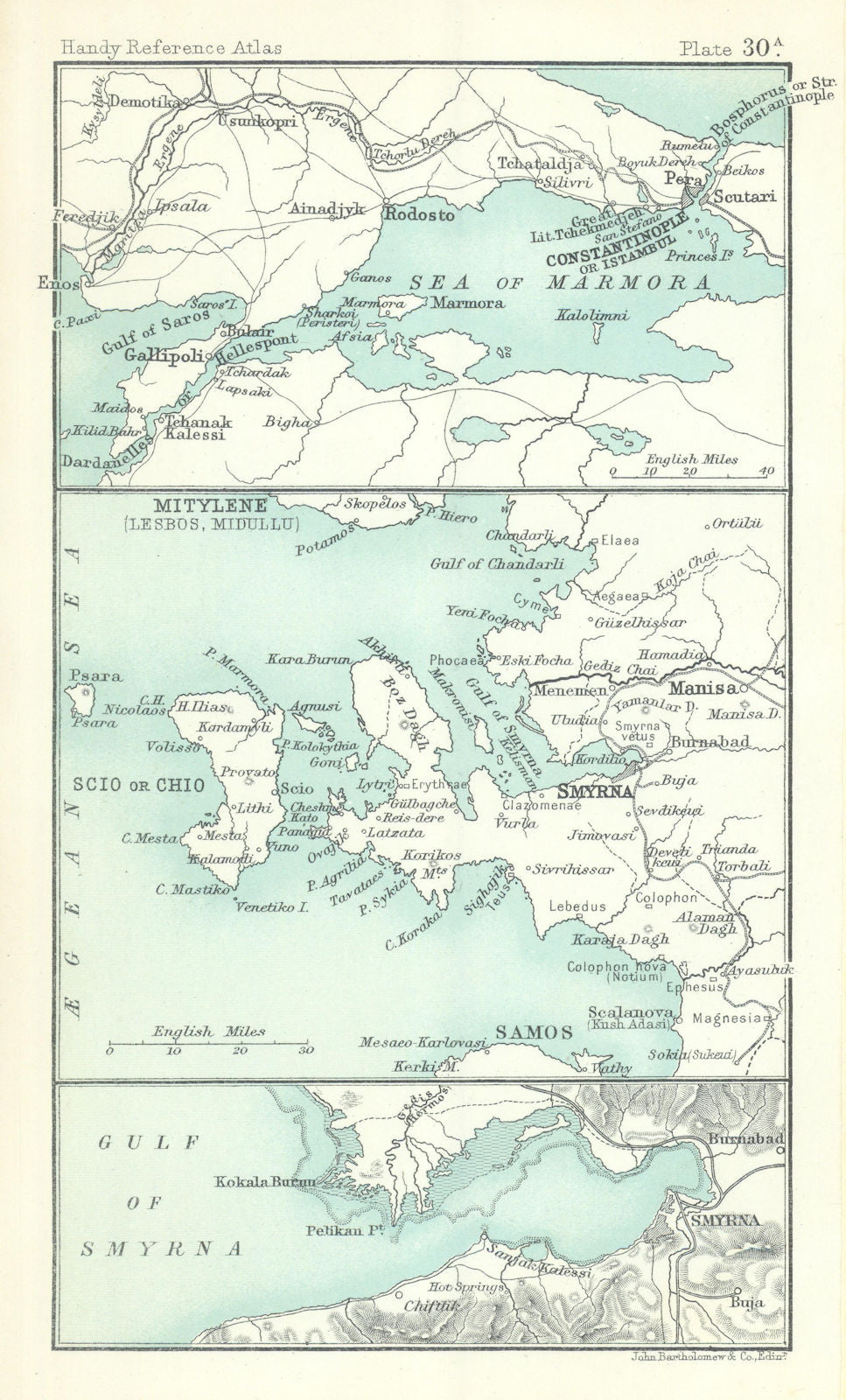 Sea of Marmara; Chios Samos Ikaria Aidin; Gulf of Smyrna. Turkey 1909 old map