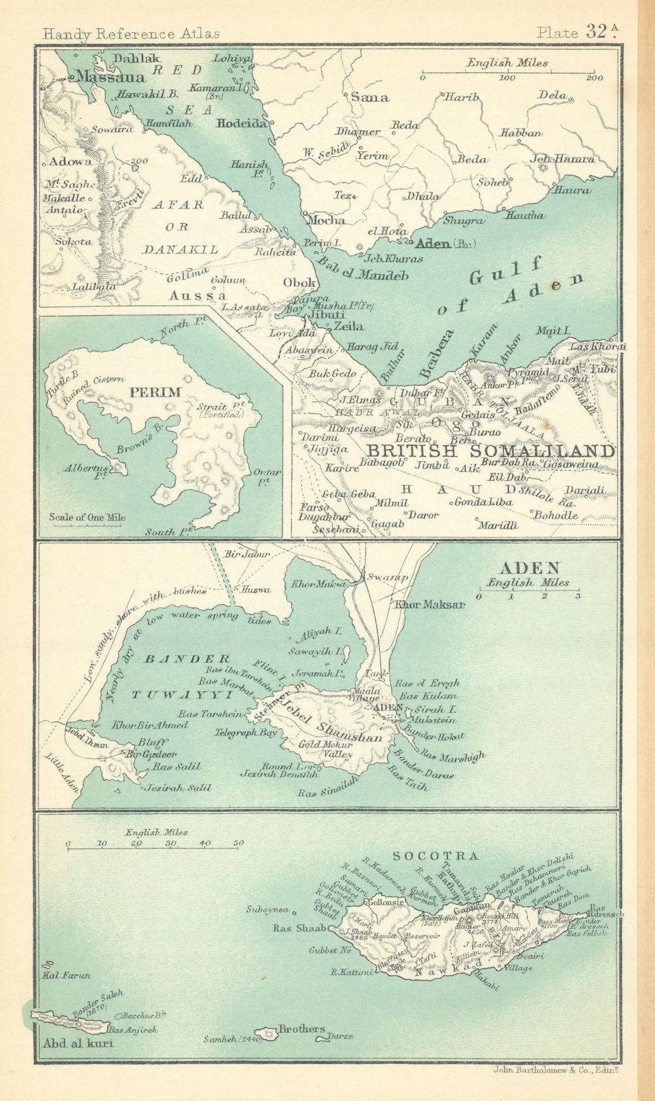 Gulf of Aden & British Somaliland, Perim, Aden & Socotra. Yemen 1909 old map