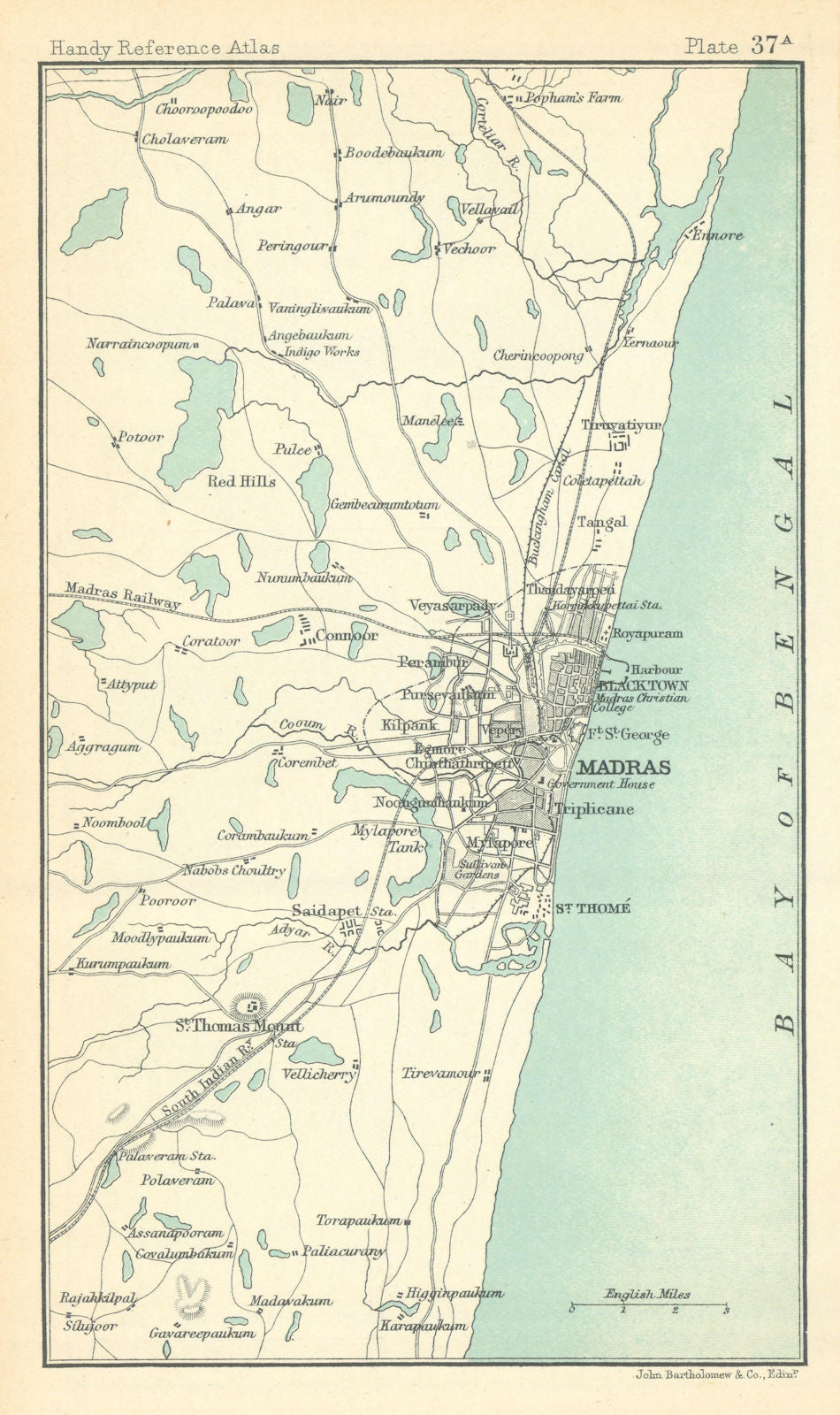 Madras environs. British India. BARTHOLOMEW 1909 old antique map plan chart