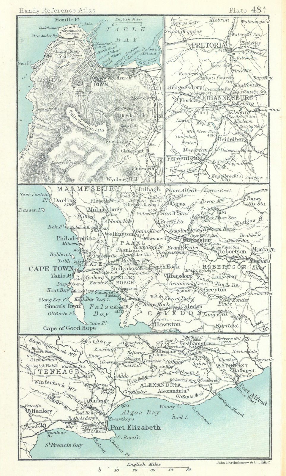 Environs of Port Elizabeth, Cape Town & Pretoria. South Africa 1909 old map