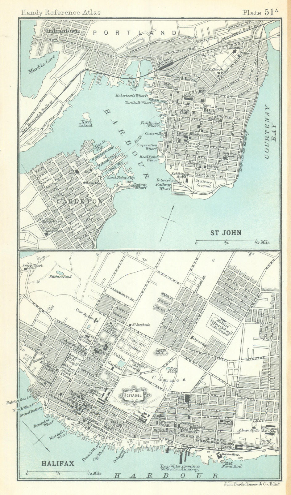 Halifax & St. John town/city plans. Canada. BARTHOLOMEW 1909 old antique map