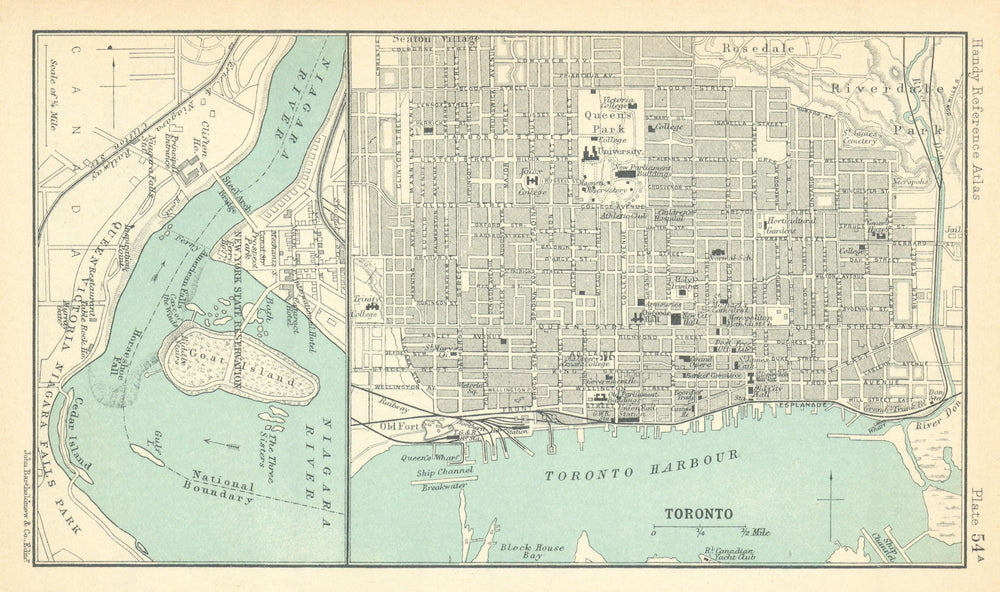Toronto town/city plan & Niagara Falls. Ontario. BARTHOLOMEW 1909 old map
