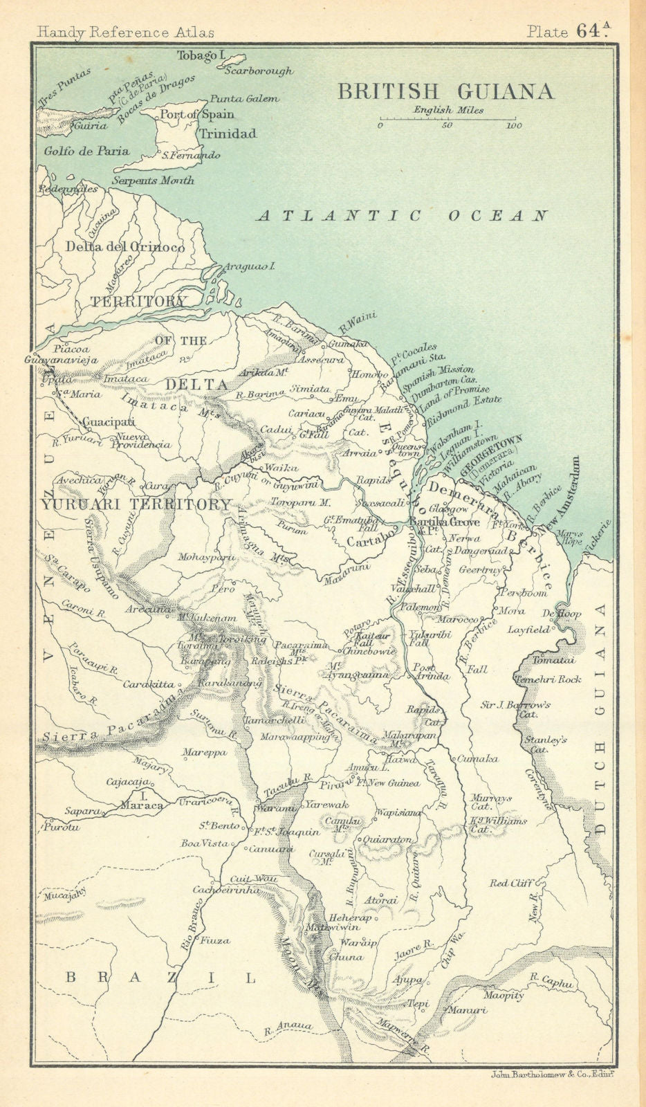 British Guiana. Guyana. BARTHOLOMEW 1909 old antique vintage map plan chart