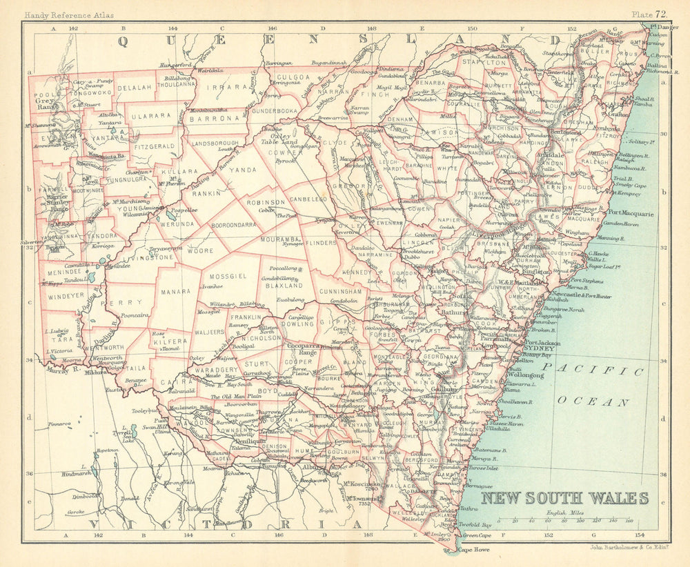New South Wales state map. BARTHOLOMEW 1909 old antique vintage plan chart