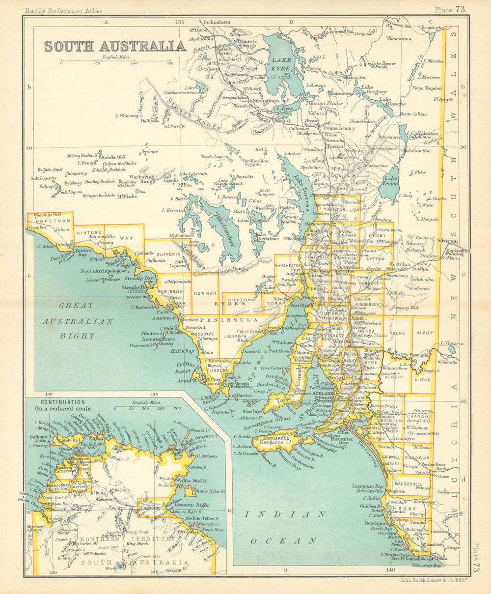 South Australia state map. Northern Territory. BARTHOLOMEW 1909 old