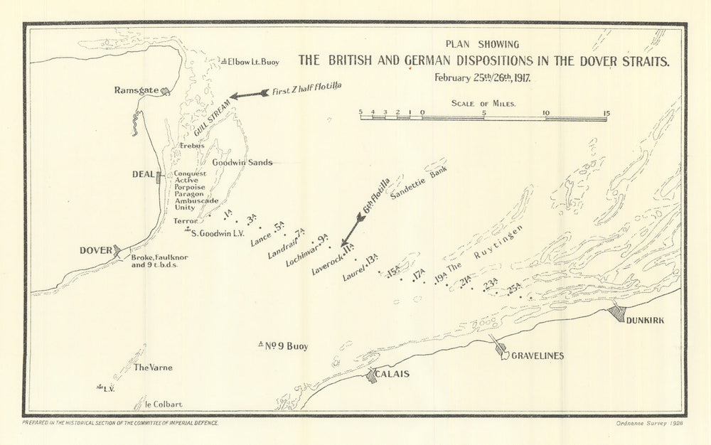 Dover Straits. British & German naval dispositions 25-26 Feb 1917. WW1 1928 map