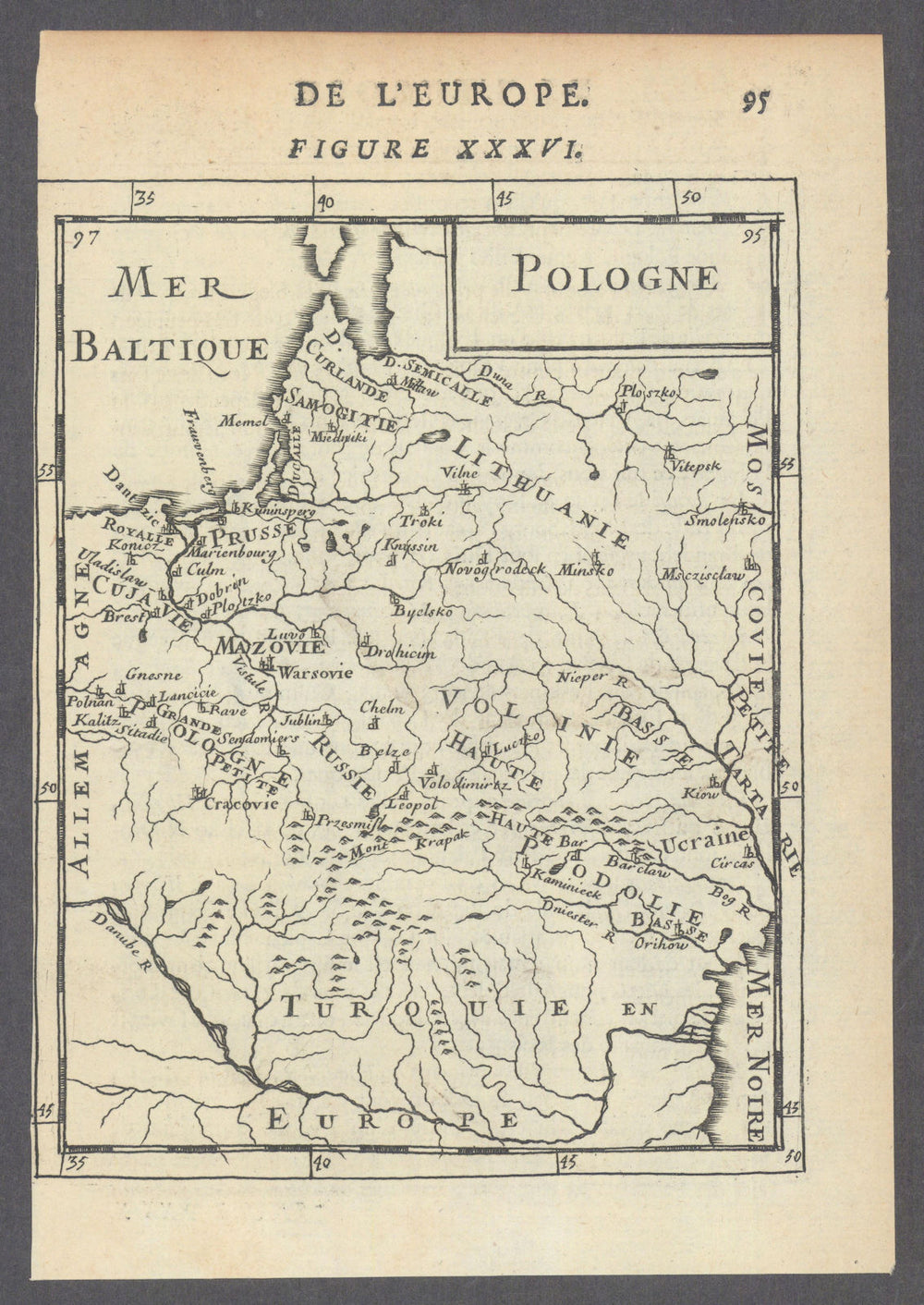 POLISH-LITHUANIAN COMMONWEALTH. Poland Belarus. Towns & rivers. MALLET 1683 map