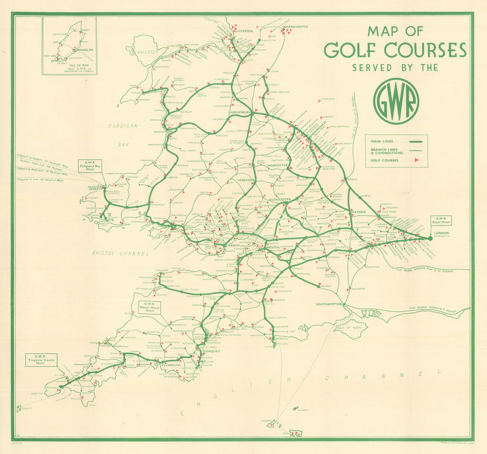 Map of Golf Courses Served by the G.W.R. Southwest England & Wales 1939