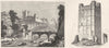 YORKS. Richmond Castle, river Swale; keep of 1845 old antique print picture