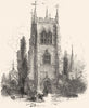 WORCS. The Bell Tower, Evesham 1845 old antique vintage print picture