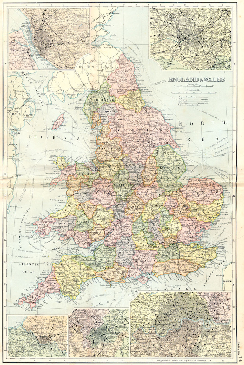 UK. Manchester; Liverpool; Bristol; Birmingham 1905 old antique map plan chart