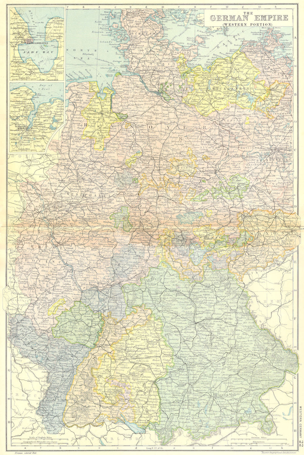 German Empire west. Jade Bay; Kiel; Wilhelmshaven 1905 old antique map chart