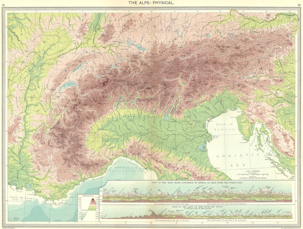 SWITZERLAND. Alps. Physical; from Constance to Geneva North west;  1907 map