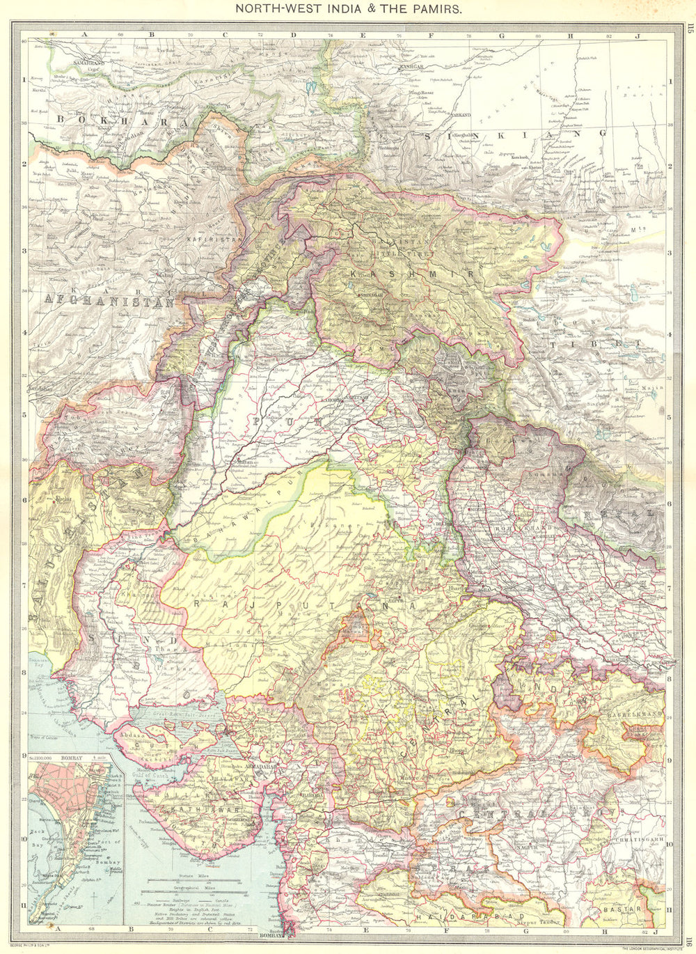 INDIA. North-West India and The Pamirs; Inset map of Mumbai 1907 old