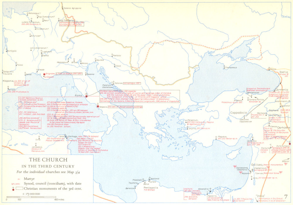CHRISTIANITY.The Church in the third century 1958 old vintage map plan chart