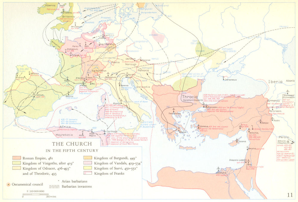 CHRISTIANITY.The Church in the fifth century 1958 old vintage map plan chart