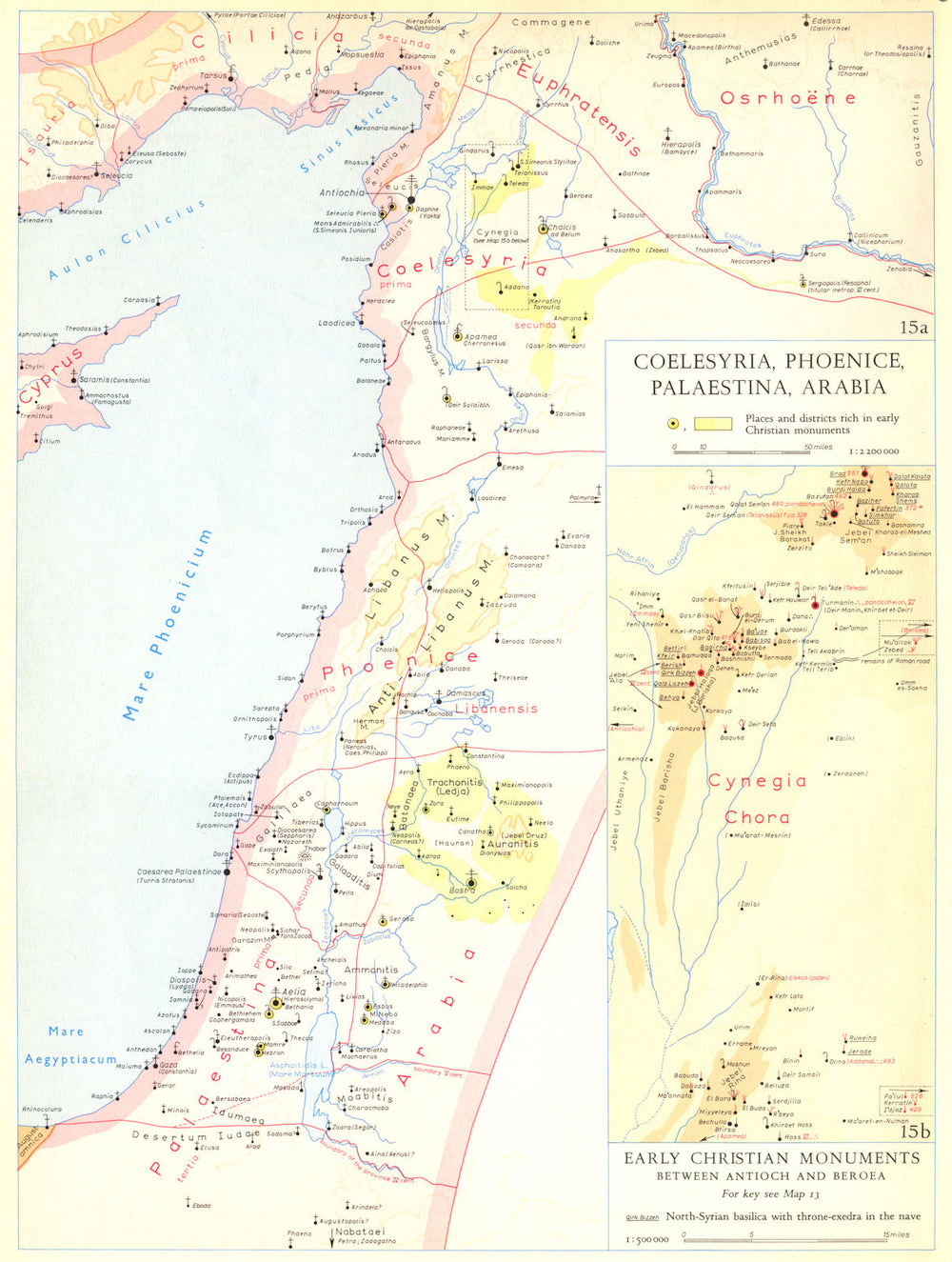 CHRISTIANITY.Coelesyria,Phoenice,Palaestina,Arabia;Antioch Beroea 1958 old map